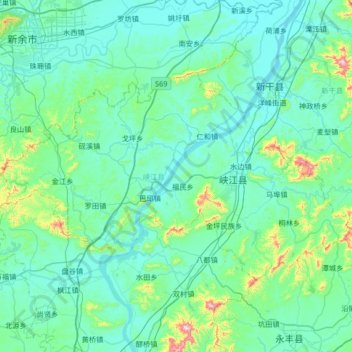Topografische kaart 峡江县, hoogte, reliëf