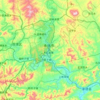 Topografische kaart 双桥区, hoogte, reliëf
