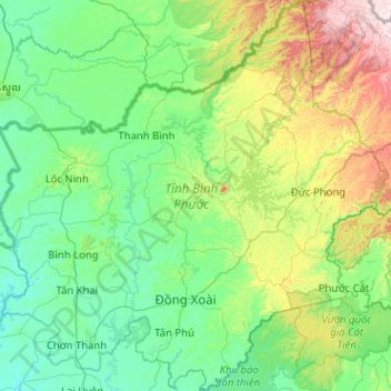 Topografische kaart Bình Phước, hoogte, reliëf