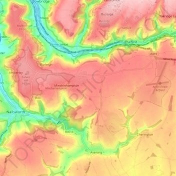 Topografische kaart Minchinhampton, hoogte, reliëf