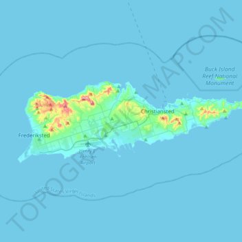 Topografische kaart Saint Croix, hoogte, reliëf