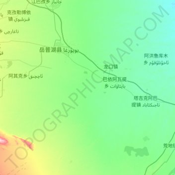 Topografische kaart 岳普湖县, hoogte, reliëf