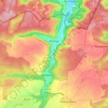 Topografische kaart Öttingen, hoogte, reliëf