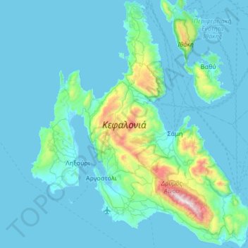 Topografische kaart Kefalonia, hoogte, reliëf