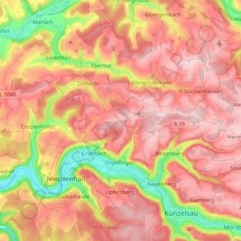 Topografische kaart Ingelfingen, hoogte, reliëf