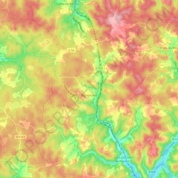 Topografische kaart Mazeyrolles, hoogte, reliëf