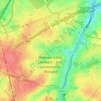 Topografische kaart Sint-Lambrechts-Woluwe, hoogte, reliëf