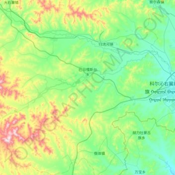 Topografische kaart 巴日嘎斯台乡, hoogte, reliëf