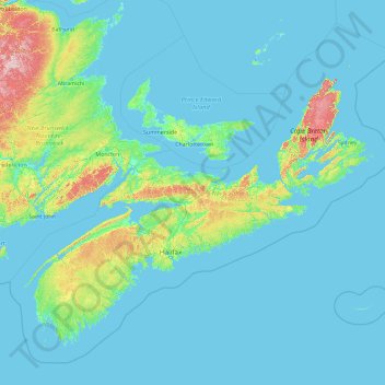 Topografische kaart Nova Scotia, hoogte, reliëf
