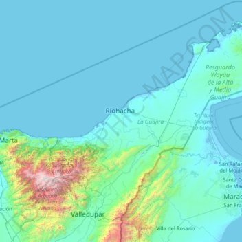 Topografische kaart La Guajira, hoogte, reliëf
