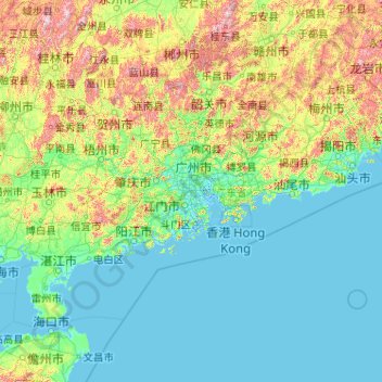 Topografische kaart 广东省, hoogte, reliëf