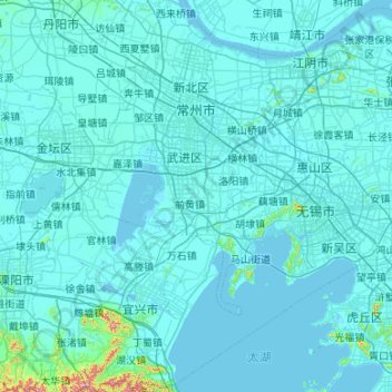 Topografische kaart 常州市 / Changzhou, hoogte, reliëf