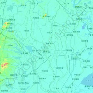 Topografische kaart 安乡县, hoogte, reliëf