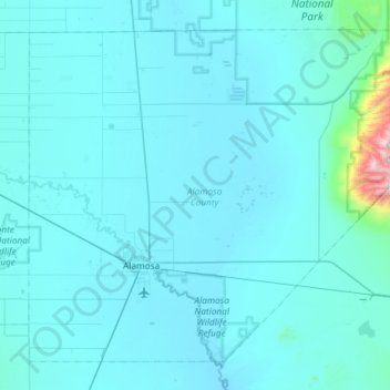 Topografische kaart Alamosa County, hoogte, reliëf