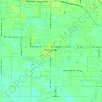 Topografische kaart Youngsville, hoogte, reliëf