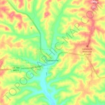 Topografische kaart Gainesville, hoogte, reliëf