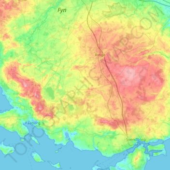 Topografische kaart Faaborg-Midtfyn Kommune, hoogte, reliëf