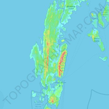 Topografische kaart South Andaman Island, hoogte, reliëf