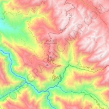 Topografische kaart Huancaspata, hoogte, reliëf