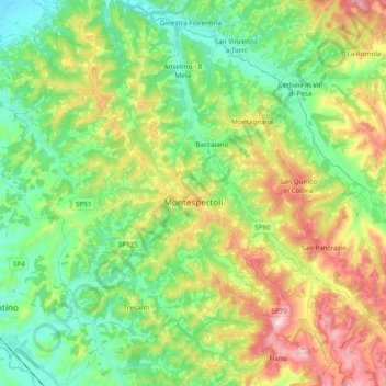 Topografische kaart Montespertoli, hoogte, reliëf