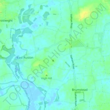 Topografische kaart East Ruston, hoogte, reliëf