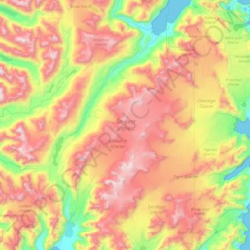 Topografische kaart Sargent Icefield, hoogte, reliëf