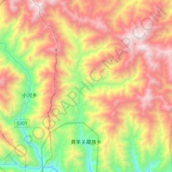 Topografische kaart 黄羊关藏族乡, hoogte, reliëf
