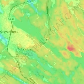 Topografische kaart Gravenhurst, hoogte, reliëf