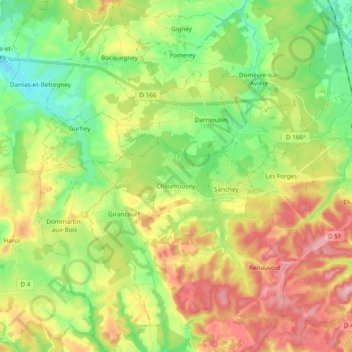 Topografische kaart 88390, hoogte, reliëf