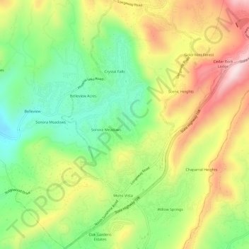 Topografische kaart Mono Vista, hoogte, reliëf