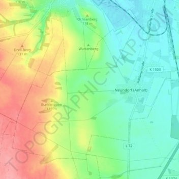 Topografische kaart Neundorf (Anhalt), hoogte, reliëf