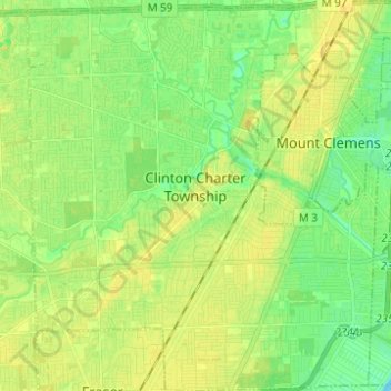 Topografische kaart Clinton Charter Township, hoogte, reliëf