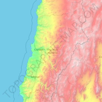 Topografische kaart Región de Atacama, hoogte, reliëf