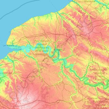Topografische kaart Haute-Normandie, hoogte, reliëf