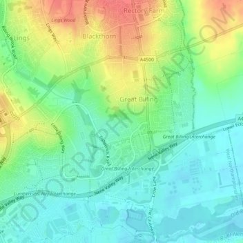 Topografische kaart Billing, hoogte, reliëf