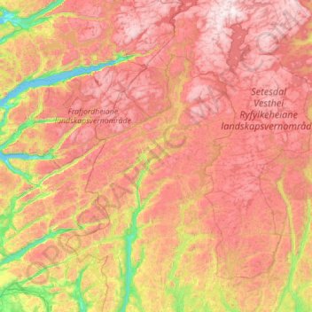 Topografische kaart Sirdal, hoogte, reliëf