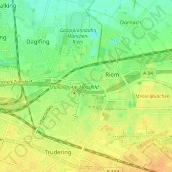 Topografische kaart Trudering - Riem, hoogte, reliëf