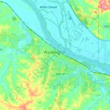 Topografische kaart Washington, hoogte, reliëf