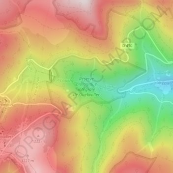 Topografische kaart Réserve biologique intégrale de Guebwiller, hoogte, reliëf