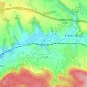 Topografische kaart Westhausen, hoogte, reliëf