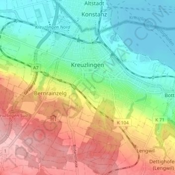 Topografische kaart Kreuzlingen, hoogte, reliëf