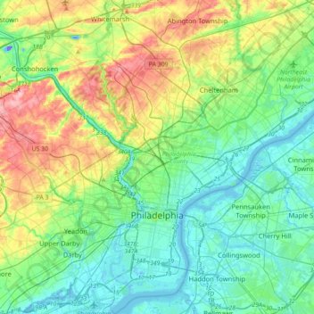 Topografische kaart Filadelfia, hoogte, reliëf