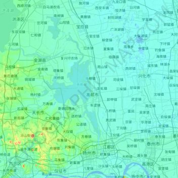Topografische kaart 扬州市, hoogte, reliëf
