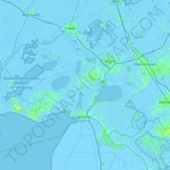 Topografische kaart De Fryske Marren, hoogte, reliëf