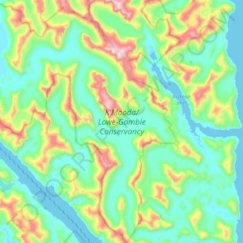 Topografische kaart K'Mooda/Lowe-Gamble Conservancy, hoogte, reliëf