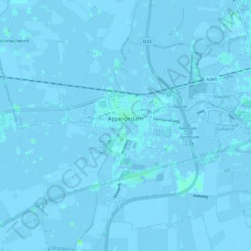 Topografische kaart Appingedam, hoogte, reliëf