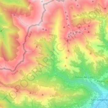 Topografische kaart Torrente Liro - Fiume Liro, hoogte, reliëf