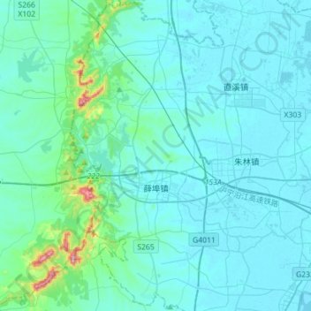 Topografische kaart 薛埠镇, hoogte, reliëf