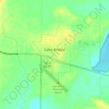 Topografische kaart Lake Andes, hoogte, reliëf