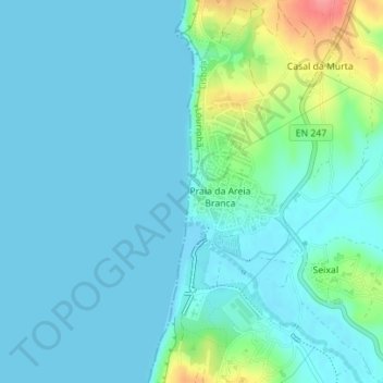 Topografische kaart Praia da Areia Branca, hoogte, reliëf